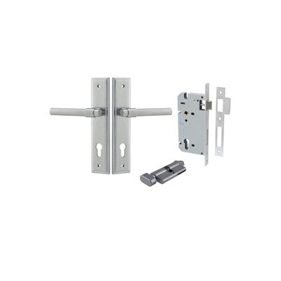 Iver Door Lever Helsinki Stepped Brushed Chrome Key / Thumb Entrance Kit