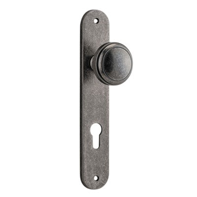 Iver Door Knob Paddington Oval Euro Pair Distressed Nickel CTC85mm D55xP61mm BPH240xW40mm