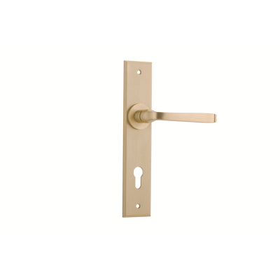 Iver Door Lever Annecy Chamfered Euro Pair Brushed Brass CTC85mm L117xP65mm BPH240xW50mm