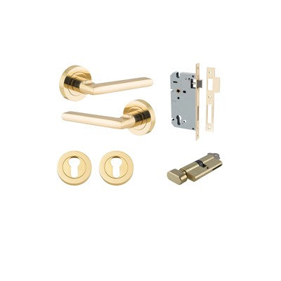 Iver Door Lever Baltimore Rose Round Polished Brass Key / Thumb Entrance Kit