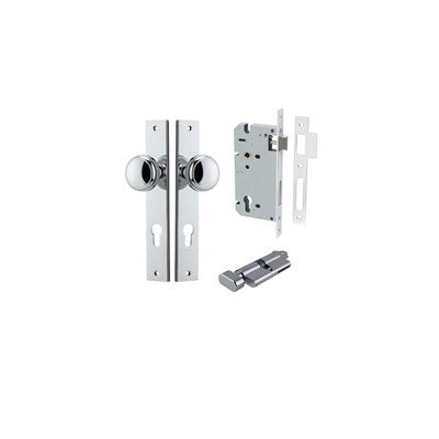 Iver Door Knob Paddington Rectangular Polished Chrome Key / Thumb Entrance Kit