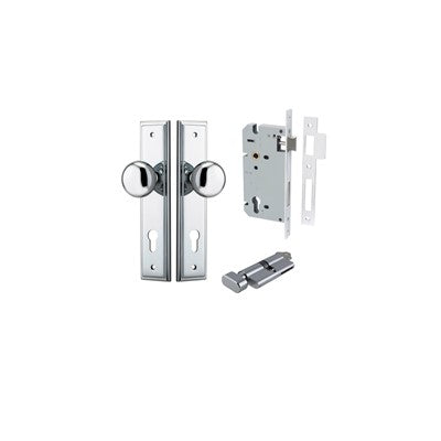 Iver Door Knob Cambridge Stepped Polished Chrome Key / Thumb Entrance Kit