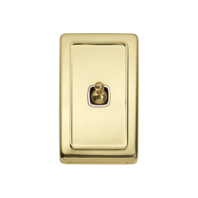 Tradco Switch Flat Plate Toggle 1 Gang White Polished Brass H115xW72mm