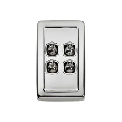 Tradco Switch Flat Plate Toggle 4 Gang White Chrome Plated H115xW72mm