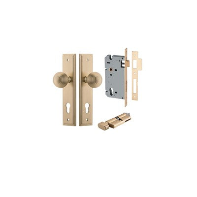 Iver Door Knob Guildford Stepped Brushed Brass Key / Thumb Entrance Kit