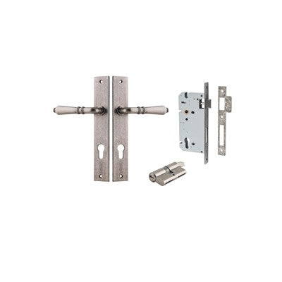 Iver Door Lever Sarlat Rectangular Distressed Nickel Key / Key Entrance Kit