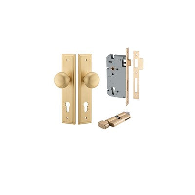 Iver Door Knob Cambridge Stepped Satin Brass Key / Thumb Entrance Kit