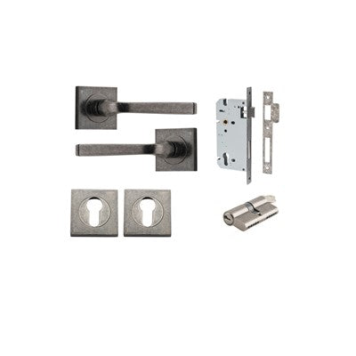 Iver Door Lever Annecy Rose Square Distressed Nickel Key / Key Entrance Kit