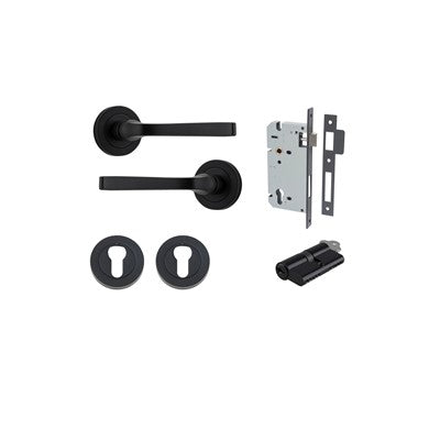 Iver Door Lever Annecy Rose Round Matt Black Key / Key Entrance Kit