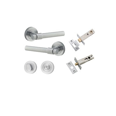 Iver Door Lever Helsinki Rose Round Brushed Chrome Privacy Kit