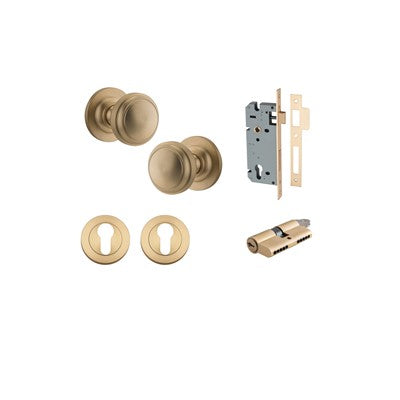 Iver Door Knob Paddington Rose Round Brushed Brass Key / Key Entrance Kit