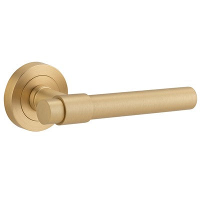 Iver Door Lever Helsinki Rose Round Concealed Fix Pair Brushed Brass L137xP61mm BPD52mm