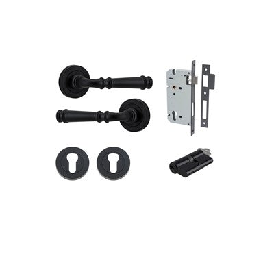 Iver Door Lever Verona Rose Round Matt Black Key / Key Entrance Kit