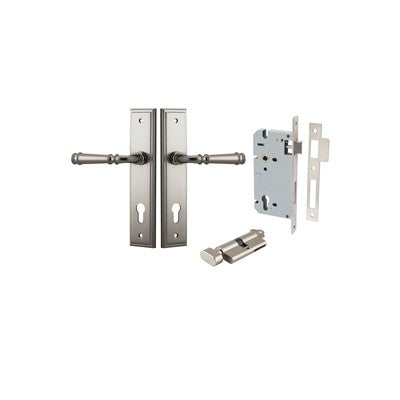 Iver Door Lever Verona Stepped Satin Nickel Key / Thumb Entrance Kit