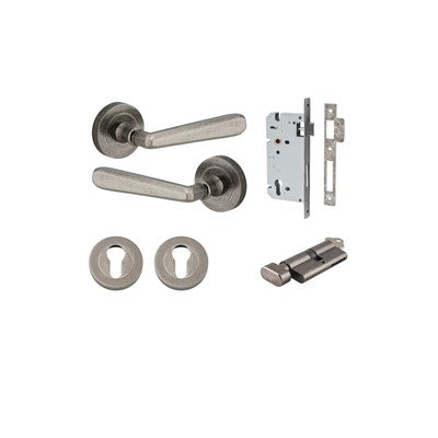 Iver Door Lever Copenhagen Rose Round Distressed Nickel Key / Thumb Entrance Kit