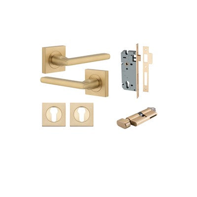 Iver Door Lever Baltimore Rose Square Brushed Brass Key / Thumb Entrance Kit