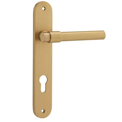 Iver Door Lever Helsinki Oval Euro Pair Brushed Brass CTC85mm L137xP58mm BPH240xW40mm