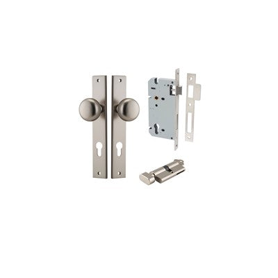 Iver Door Knob Cambridge Rectangular Satin Nickel Key / Thumb Entrance Kit