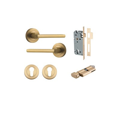 Iver Door Lever Baltimore Rose Round Brushed Brass Key / Thumb Entrance Kit