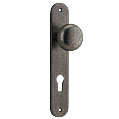 Iver Door Knob Cambridge Oval Euro Pair Distressed Nickel CTC85mm D55xP60mm BPH240xW40mm