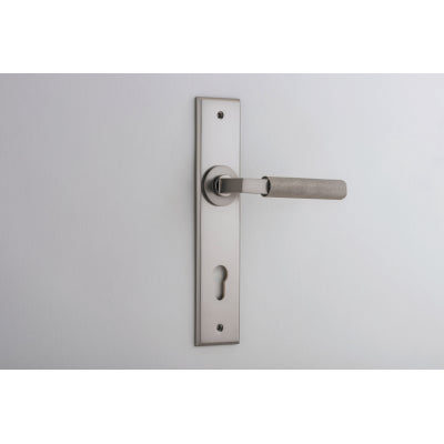 Iver Door Lever Brunswick Chamfered Euro Pair Satin Nickel CTC85mm L120xP59mm BPH240xW50mm