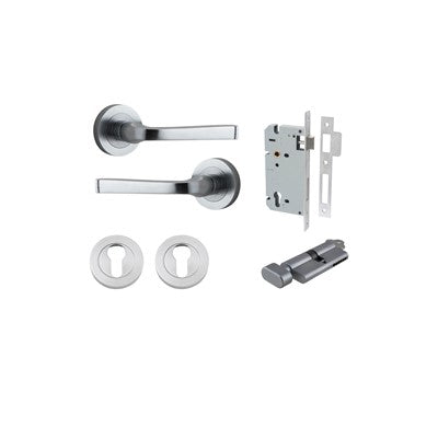 Iver Door Lever Annecy Rose Round Brushed Chrome Key / Thumb Entrance Kit