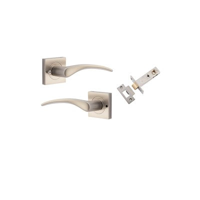 Iver Door Lever Oxford Rose Square Satin Nickel Inbuilt Privacy Kit