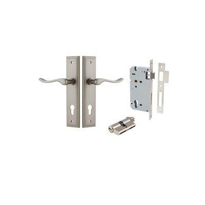 Iver Door Lever Stirling Stepped Satin Nickel Key / Key Entrance Kit