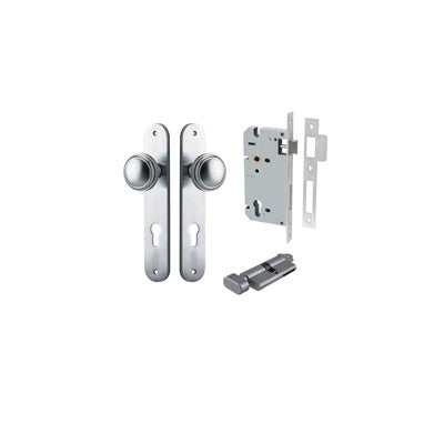 Iver Door Knob Paddington Oval Brushed Chrome Key / Thumb Entrance Kit