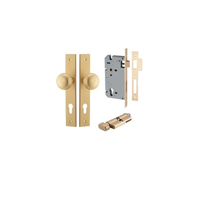 Iver Door Knob Cambridge Rectangular Satin Brass Key / Thumb Entrance Kit