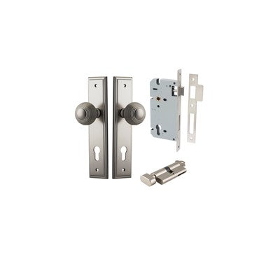 Iver Door Knob Guildford Stepped Satin Nickel Key / Thumb Entrance Kit