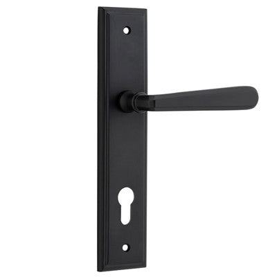 Iver Door Lever Copenhagen Stepped Euro Pair Matt Black CTC85mm L120xP60mm BPH237xW50mm