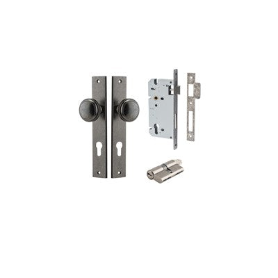 Iver Door Knob Paddington Rectangular Distressed Nickel Key / Key Entrance Kit