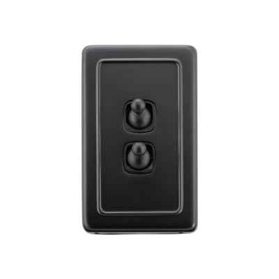 Tradco Switch Flat Plate Toggle 2 Gang Matt Black H115xW72mm