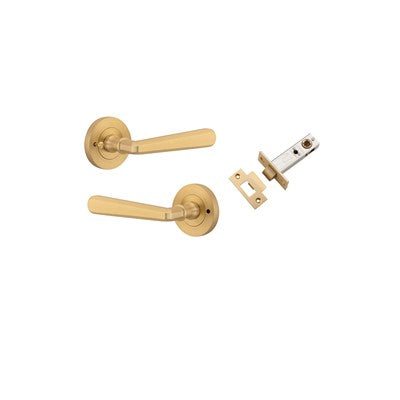 Iver Door Lever Copenhagen Rose Round Brushed Brass Inbuilt Privacy Kit