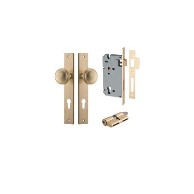 Iver Door Knob Paddington Rectangular Brushed Brass Key / Key Entrance Kit