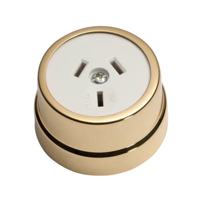 Tradco Socket Traditional White Mechanism Polished Brass D50xP30mm