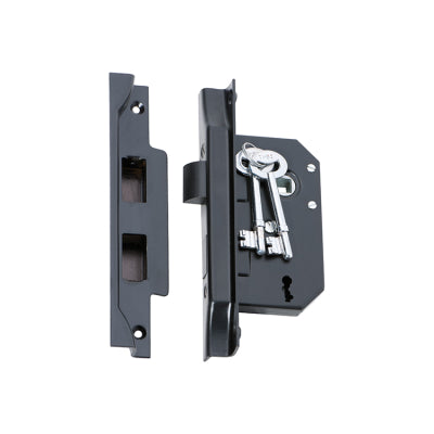 Tradco Mortice Lock 3 Lever Rebated Matt Black CTC57mm Backset 44mm