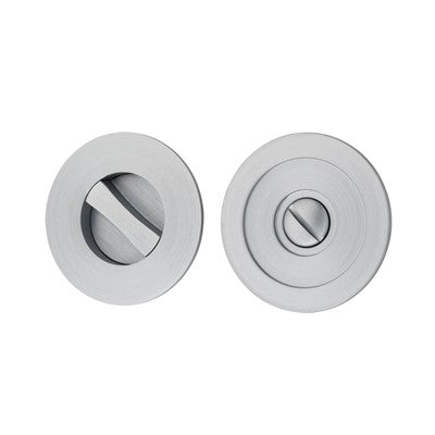 Iver Sliding Door Pull Round Privacy Brushed Chrome D60xP2.5mm with Tube Latch Mechanism 60mm Backset, Sliding Door Edge Pull & Tube Latch Keeper Adjustable