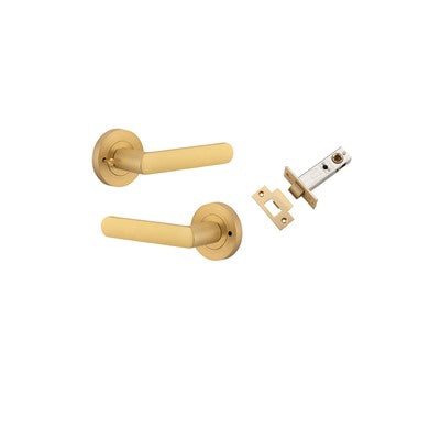 Iver Door Lever Osaka Rose Round Brushed Brass Inbuilt Privacy Kit