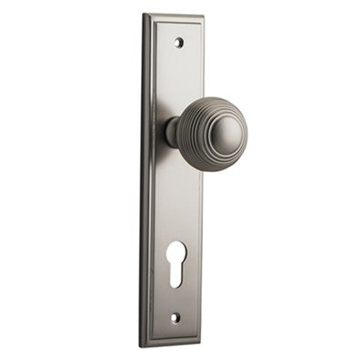 Iver Door Knob Guildford Stepped Euro Pair Satin Nickel CTC85mm D52xP75mm BPH237xW50mm