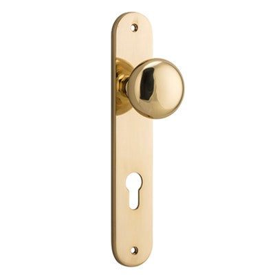 Iver Door Knob Cambridge Oval Euro Pair Polished Brass CTC85mm D55xP60mm BPH240xW40mm