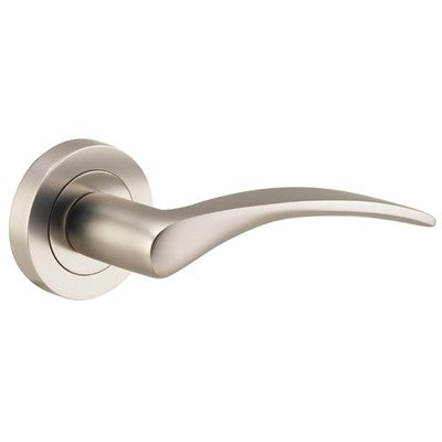 Iver Door Lever Oxford Rose Round Concealed Fix Pair Satin Nickel L125xP63mm BPD52mm