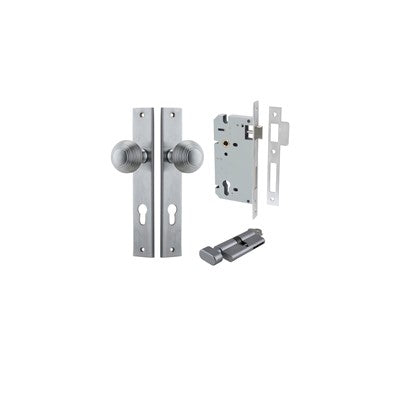 Iver Door Knob Guildford Rectangular Brushed Chrome Key / Thumb Entrance Kit