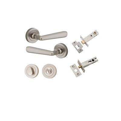 Iver Door Lever Copenhagen Rose Round Satin Nickel Privacy Kit