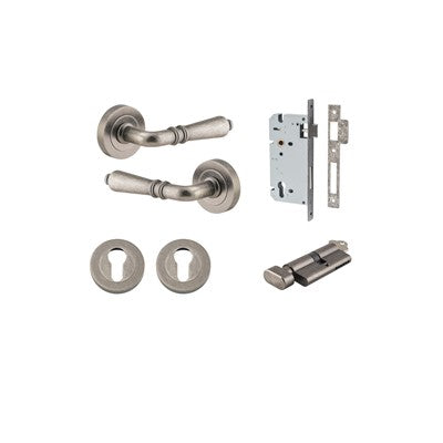 Iver Door Lever Sarlat Rose Round Distressed Nickel Key / Thumb Entrance Kit