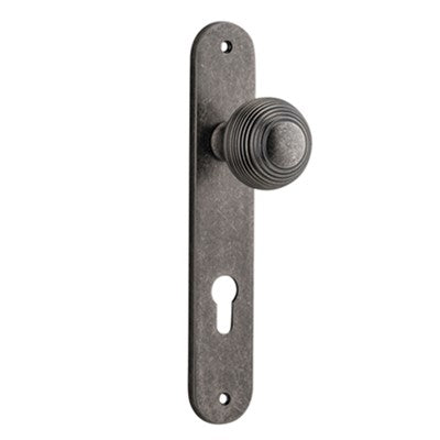 Iver Door Knob Guildford Oval Euro Pair Distressed Nickel CTC85mm D52xP72mm BPH240xW40mm