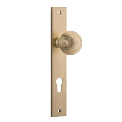 Iver Door Knob Guildford Rectangular Euro Pair Brushed Brass CTC85mm D52xP72mm BPH240xW38mm