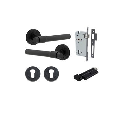 Iver Door Lever Helsinki Rose Round Matt Black Key / Thumb Entrance Kit