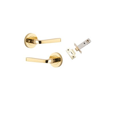 Iver Door Lever Annecy Rose Round Polished Brass Inbuilt Privacy Kit